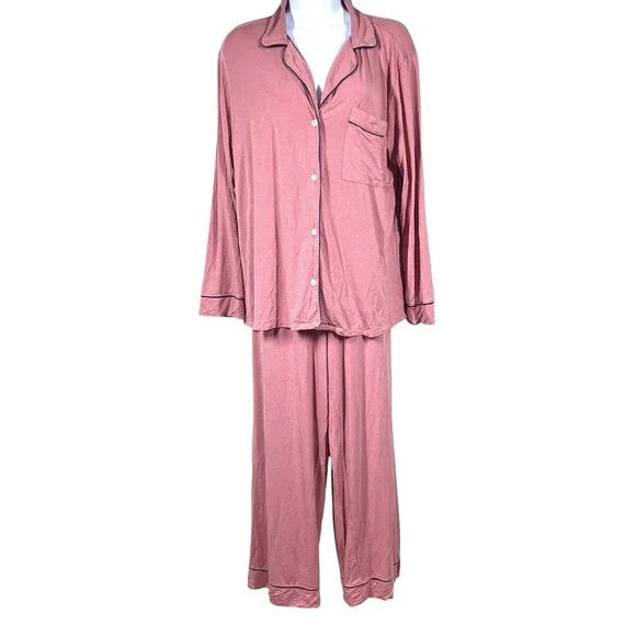 Eberjey Gisele TENCEL Modal Pajama Set Sz S Berry/Navy Buttery Soft Relax Lounge - Picture 1 of 6
